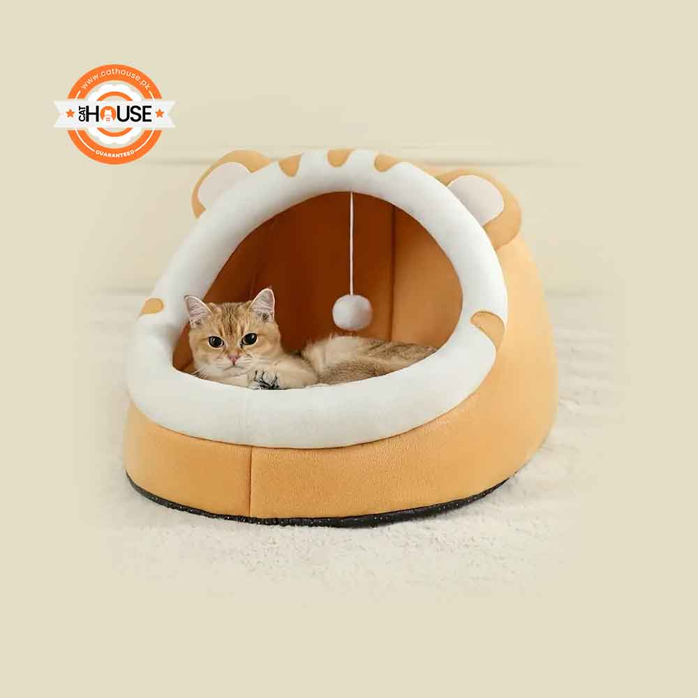 Classic Polyester Cat Bed Cozy All Season Indoor House Yellow