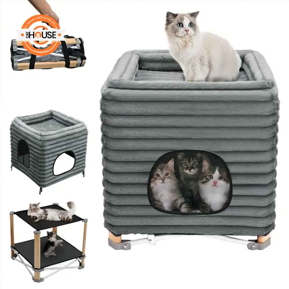 Cat Cube House Cozy Indoor Bed with Hideaway Tent