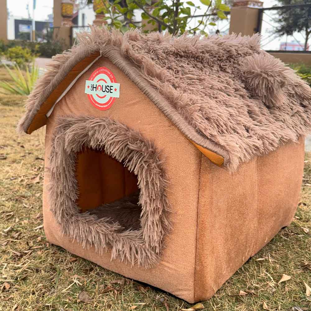 Cat Bed for Winter Season Cat House Brown and Grey